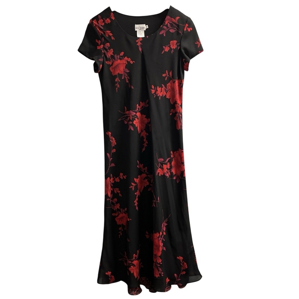 Vintage Miss Dorby Dress‎ Black Floral Chiffon Maxi Size 12 Dark Romantic Fairy